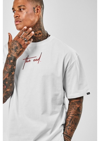 Oversize The End Baskılı Beyaz Tshirt