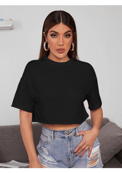 Crop Siyah Tshirt modelleri