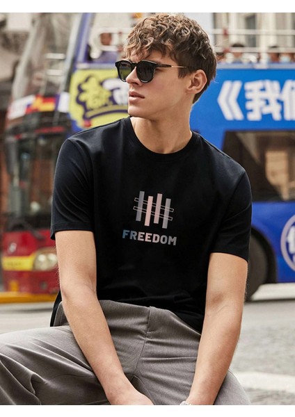 Freedom Baskılı Oversize Tshirt