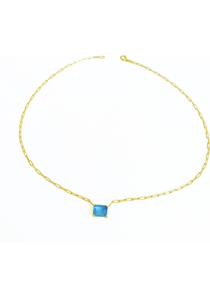 Renkli Taşlı Gümüş Zincir Kolye