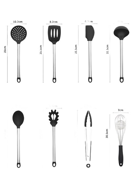 Silikon Mutfak Takımı Isıya Dayanıklı Tencere Spatula Kepçe Kaşık Paslanmaz Çelik Saplı Yapışmaz Pişirme Aracı Setleri (Yurt Dışından)