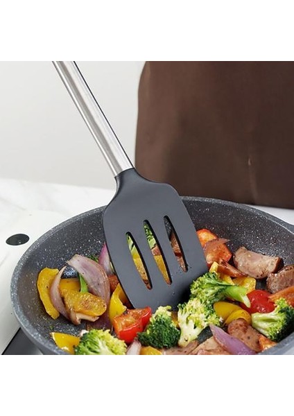 Silikon Mutfak Takımı Isıya Dayanıklı Tencere Spatula Kepçe Kaşık Paslanmaz Çelik Saplı Yapışmaz Pişirme Aracı Setleri (Yurt Dışından)
