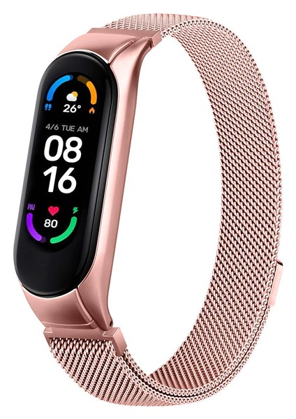 Xiaomi Mi Band 7 Uyumlu Kordon Metal Manyetik Hasır Örgülü Çelik Mıknatıslı Kayış
