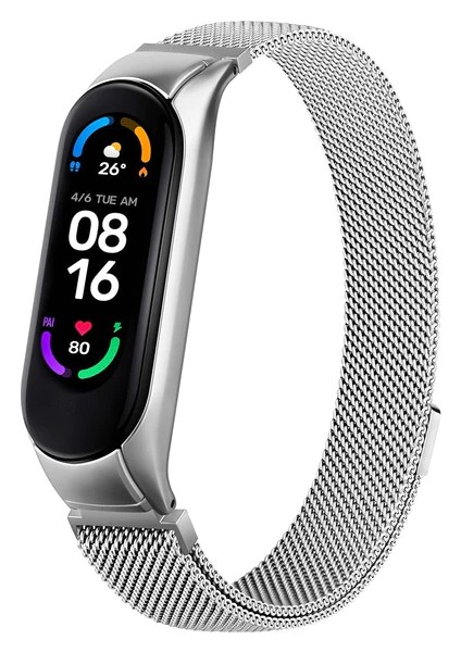 Xiaomi Mi Band 7 Uyumlu Kordon Metal Manyetik Hasır Örgülü Çelik Mıknatıslı Kayış