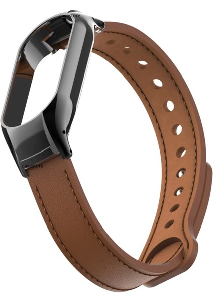 Xiaomi Mi Band 7 Kordon Leather Dikişli Hakiki Deri Kayış Tokalı Klasik Ayarlanabilir