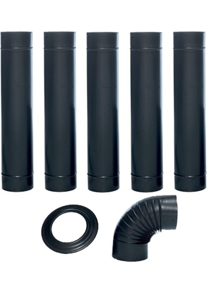 0,40 cm Saç Mat Siyah Emaye Soba (13 cm Ø ) Borusu 6 Lı Set (Ayna Hediyeli) Tekarasta