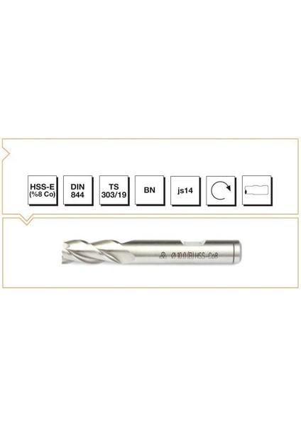 Makina Takım B00276180900 Hss - E (%8co) Dın 844 Bn Parmak Freze - Kısa 9 Mm, 1 Adet