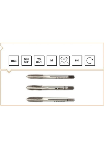 Makina Takım B00100042400 Hss Dın 352 Normal Vidalı 3 Lü Takım Kılavuzu M24