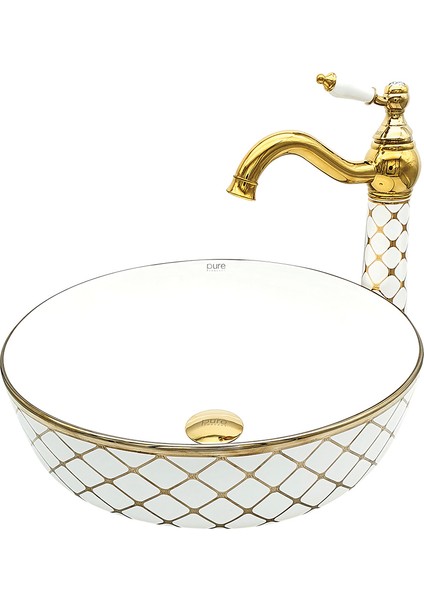 Geometrik Beyaz Altın 42 cm Çanak Lavabo