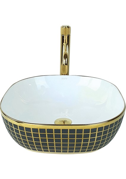 Square Altın Siyah 42 cm Çanak Lavabo