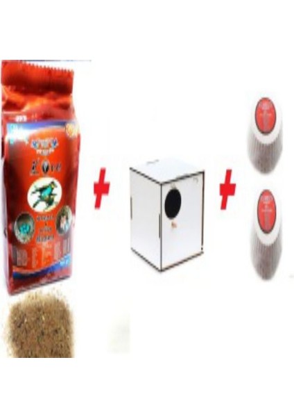 Muhabbet Kuşları ve Tropikal Kuşlar Için Kızıştırma Maması 500 gr + Gaga Taşı x 2 Adet + Yuvalık