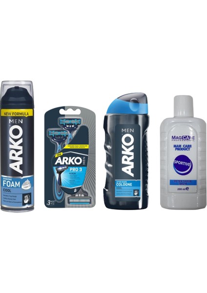 Magıcare After Shave Balm Sportıve 200 Ml+Men T3 Pro 3 Bıçaklı Tıraş Bıçağı 3'lü & Cool Tıraş Köpüğü 200 ml & Cool Tıraş Kolonyası 250 ml Süper Fırsat Tıraş Paketi