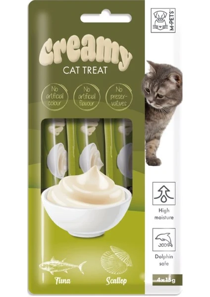 19038799 M-Pets Creamy Ton Balıklı Deniz Taraklı Kedi Ödülü 4X15GR