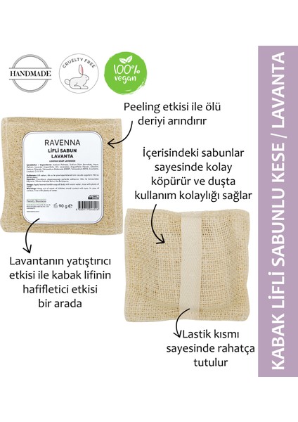Doğal Kabak Lifli Sabunlu Kese Lavantalı 100 Gr