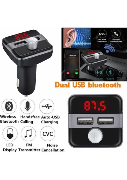 Bluetooth LCD Araç Kiti Fm Verici Çift Çift USB Araç Şarjı Dc 5V 3.1A