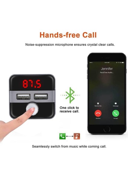 Bluetooth LCD Araç Kiti Fm Verici Çift Çift USB Araç Şarjı Dc 5V 3.1A