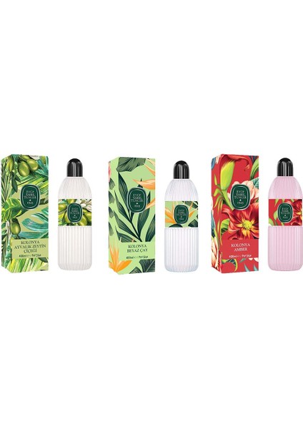 Kolonya Ayvalık Zeytin Çiçeği, Beyaz Çay ve Amber Pet Şişe 400 ml