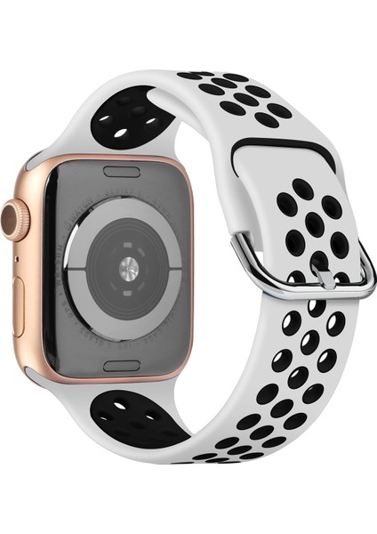 Apple Watch 7-6-Se-5-4-3-2 Seri (42/44/45) mm Uyumlu Yumuşak Çelik Tokalı Delikli Silikon Kordon