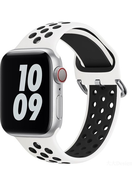 Apple Watch 7-6-Se-5-4-3-2 Seri (42/44/45) mm Uyumlu Yumuşak Çelik Tokalı Delikli Silikon Kordon