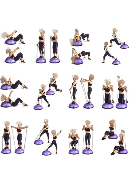 Bosu Ball Yarı Pilates Topu Sıkılaştırma Denge Aleti 60 cm Direnc Lastikli Pompa Hediyeli Mor