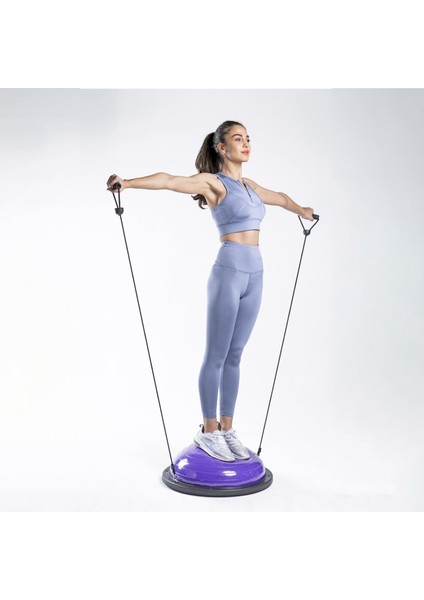 Bosu Ball Yarı Pilates Topu Sıkılaştırma Denge Aleti 60 cm Direnc Lastikli Pompa Hediyeli Mor