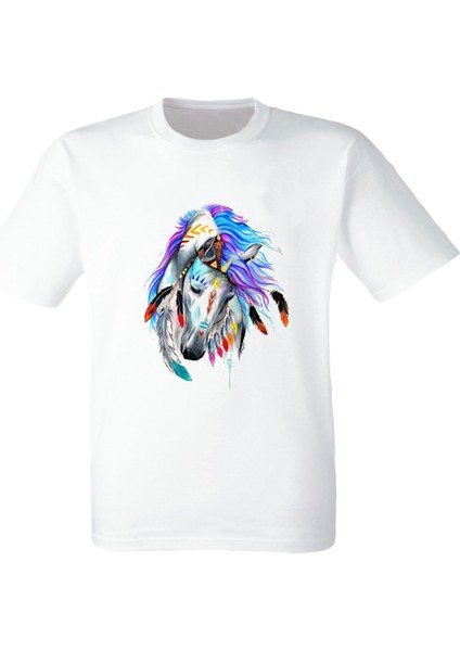 Unicorn Boynuzlu At Yağlı Boya Desenli Baskılı Çocuk Tişörtü