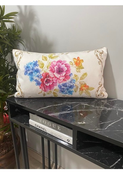 Çiçek Desenli Dekoratif Yastık Kılıfı Seti 30 x 55 cm