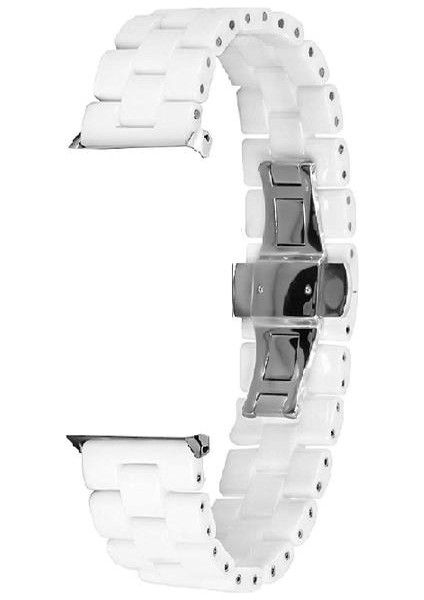 Apple Watch 42 mm Için Zincir Model Seramik Metal Kayış-Kordon