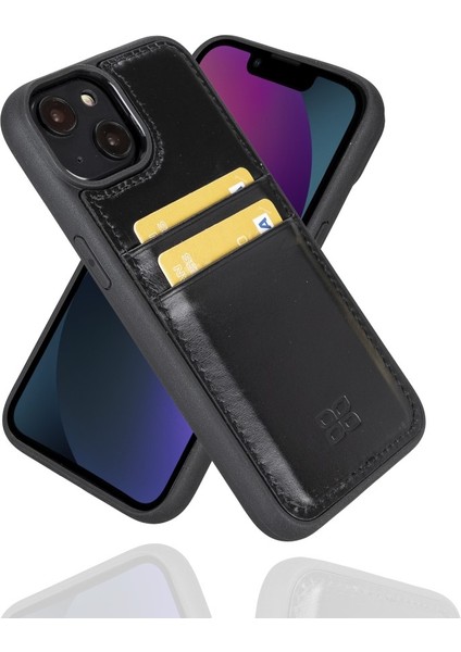 Apple iPhone 14 Uyumlu Deri Kartlıklı Arka Kapak Rst1 Siyah
