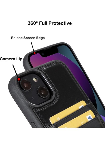 Apple iPhone 14 Uyumlu Deri Kartlıklı Arka Kapak Rst1 Siyah