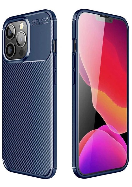 Apsuwa Apple Iphone 13 Pro Kılıf Negro Karbon Görünüm Dizayn Silikon+Nano Glass Lacivert