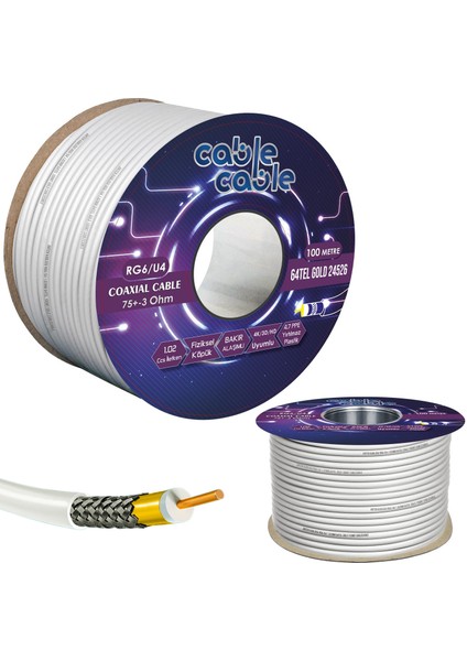 Cable Cable Anten Kablosu Rg6/u4 1.02MM 64TEL Gold 100MT Cablecable