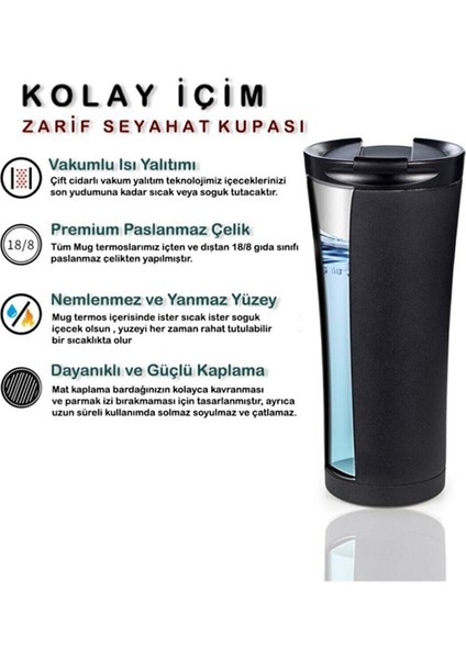 Ergonomik Çift Katman Sızdırmaz 304 Paslanmaz Çelik 500ML Gri Termos Bardak