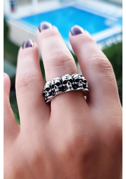 Kuru Kafalar Şekilli Gümüş Kaplama Ayarlanabilir Unisex Yüzük El Yapımı Gotik Yüzük fiyatları