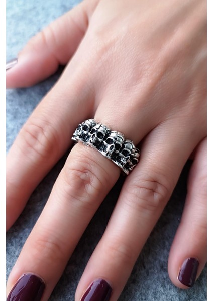 Kuru Kafalar Şekilli Gümüş Kaplama Ayarlanabilir Unisex Yüzük El Yapımı Gotik Yüzük modelleri