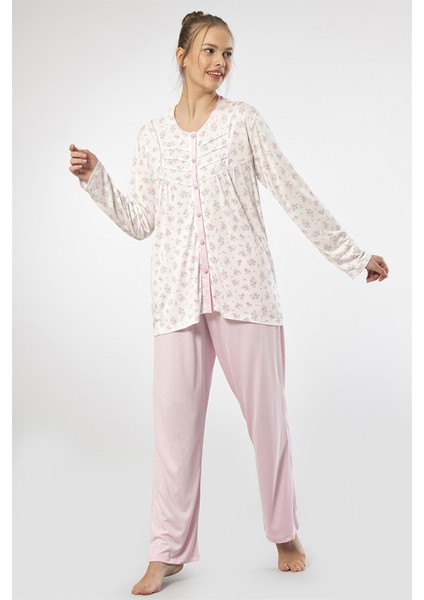 3367 Pembe Kadın Empirme Patlı Battal Uzun Kollu Pijama Takım fiyatları