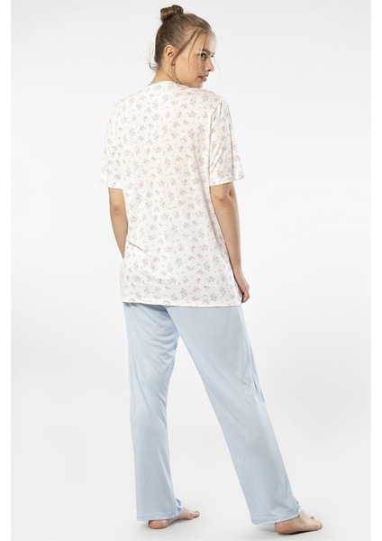 3369 Mavi Kadın Empirme Patlı Battal Kısa Kollu Pijama Takım fırsatları