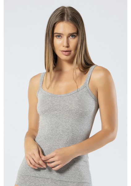 914 Gri Kadın Likralı Pamuklu Askılı Atlet