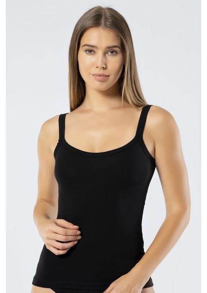 914 Siyah Kadın Likralı Pamuklu Askılı Atlet