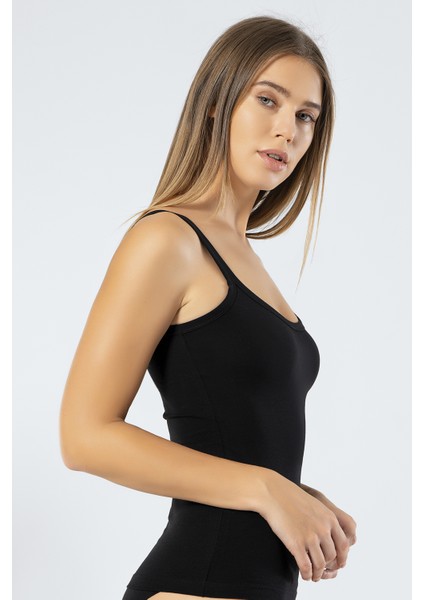 914 Siyah Kadın Likralı Pamuklu Askılı Atlet fiyatları