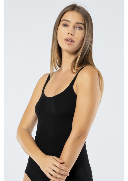 914 Siyah Kadın Likralı Pamuklu Askılı Atlet modelleri