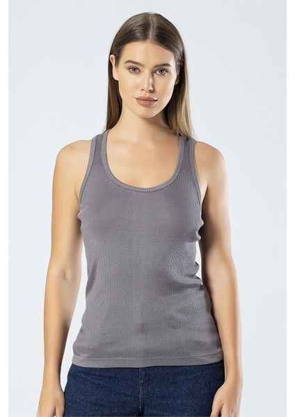 900 Gri Kadın Viskon Sporcu Body