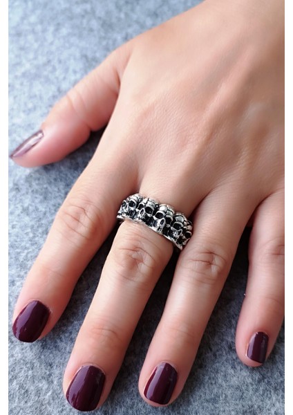 Kuru Kafalar Şekilli Gümüş Kaplama Ayarlanabilir Unisex Yüzük El Yapımı Gotik Yüzük fırsatları