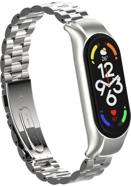 Mi Band 7 Uyumlu Baklalı Model Metal Kordon & Kasa Koruma 2 In 1 Paslanmaz Çelik Kayış