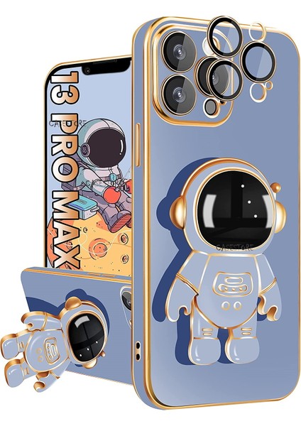 Iphone Se 2020 Uyumlu Kılıf Kamera Lens Korumalı Astronut Standlı 6d Sevimli Parlak Gold Kenarlı Altın Şerit Işlemeli Silikon Gezegen Uzay Yeni Moda Astronot