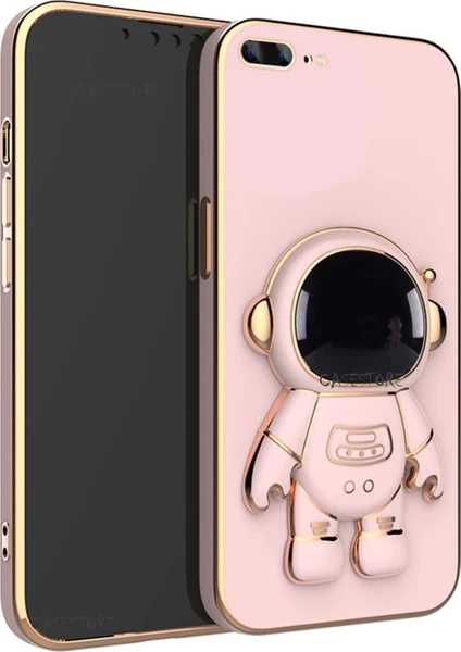 Iphone Se 2020 Uyumlu Kılıf Kamera Lens Korumalı Astronut Standlı 6d Sevimli Parlak Gold Kenarlı Altın Şerit Işlemeli Silikon Gezegen Uzay Yeni Moda Astronot