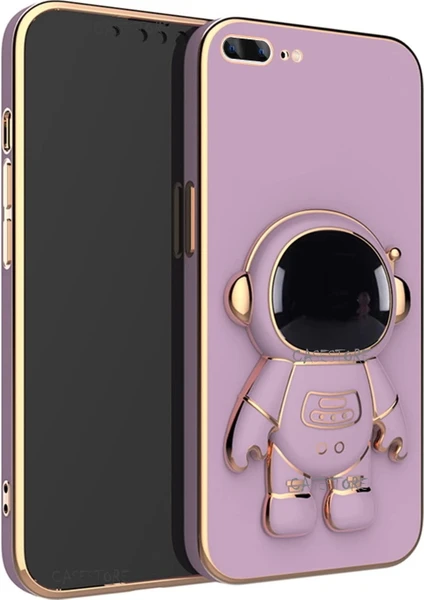 Iphone Se 2020 Uyumlu Kılıf Kamera Lens Korumalı Astronut Standlı 6d Sevimli Parlak Gold Kenarlı Altın Şerit Işlemeli Silikon Gezegen Uzay Yeni Moda Astronot