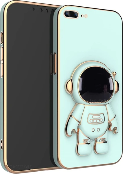 Iphone Se 2020 Uyumlu Kılıf Kamera Lens Korumalı Astronut Standlı 6d Sevimli Parlak Gold Kenarlı Altın Şerit Işlemeli Silikon Gezegen Uzay Yeni Moda Astronot