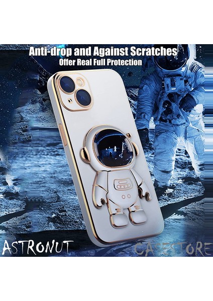 Iphone 7 Uyumlu Kılıf Kamera Lens Korumalı Astronut Standlı 6d Sevimli Parlak Gold Kenarlı Altın Şerit Işlemeli Silikon Gezegen Uzay Yeni Moda Astronot