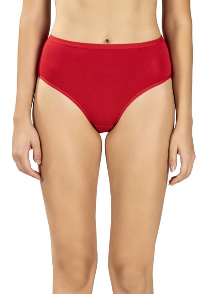 Kadın Kırmızı 12'li Pamuklu Likralı Yüksek Bel Külot 652